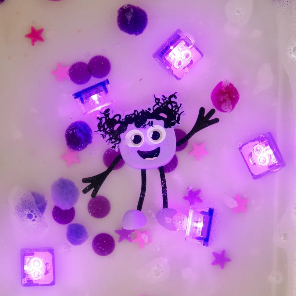 Glo Pals personaje + 2 cubos luz lumi lila