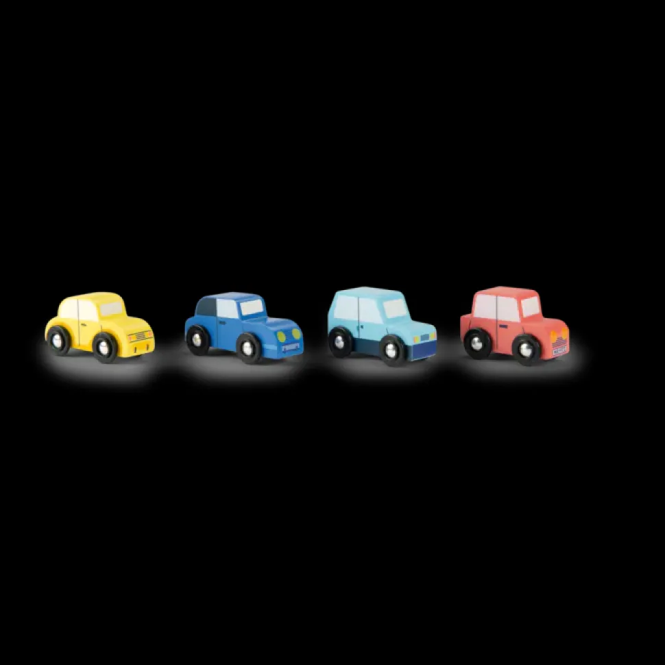 Juego de 4 coches de madera Avenue du Moulin