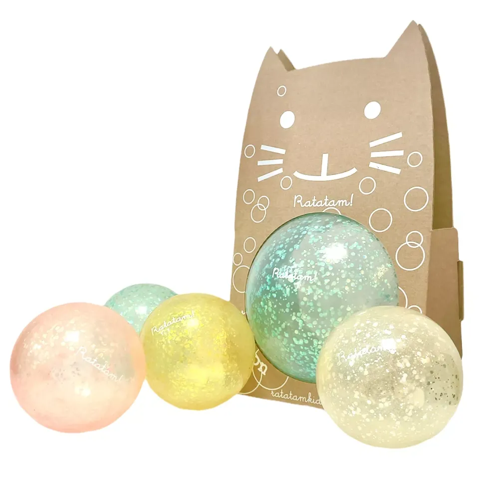 pelota gato azul aqua purpurina 15cm