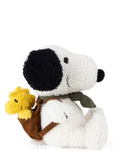 Peluche snoopy con woodstock en la mochila crema