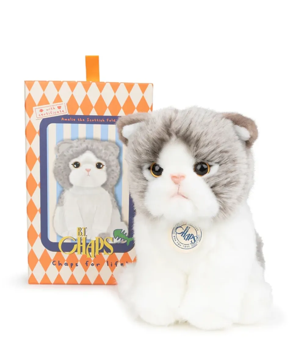 Peluche gato Fold Escocés Amelie en caja de regalo blanco/gris