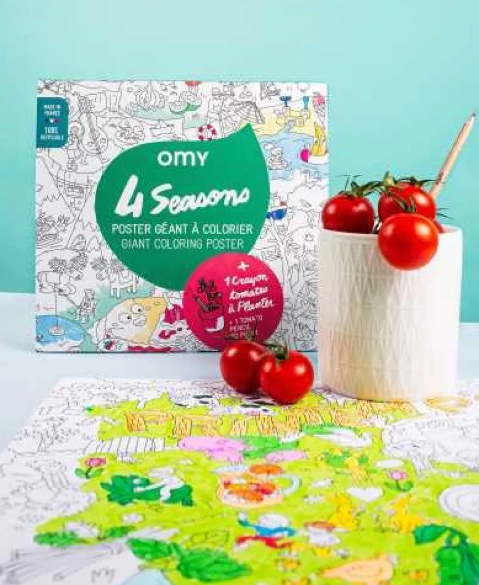 Póster Xl para colorear 4 estaciones + lapiz semillas