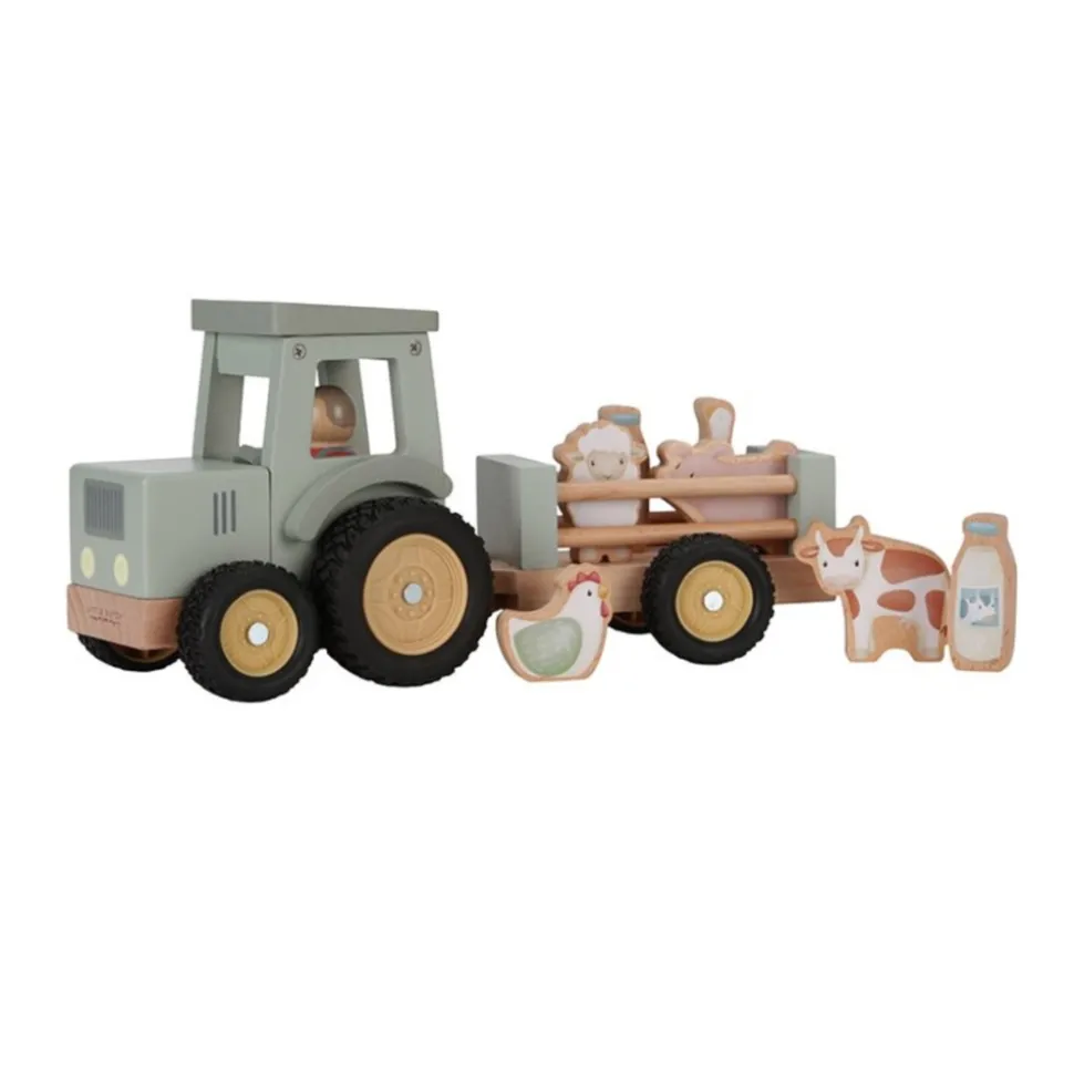 Tractor con tráiler pequeña granja